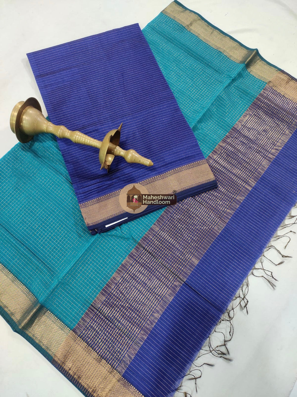 Maheshwari Blue Checks Top Dupatta Suits