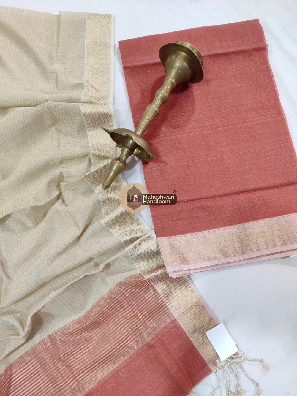 Maheshwari Light Red Checks Top Dupatta Suits