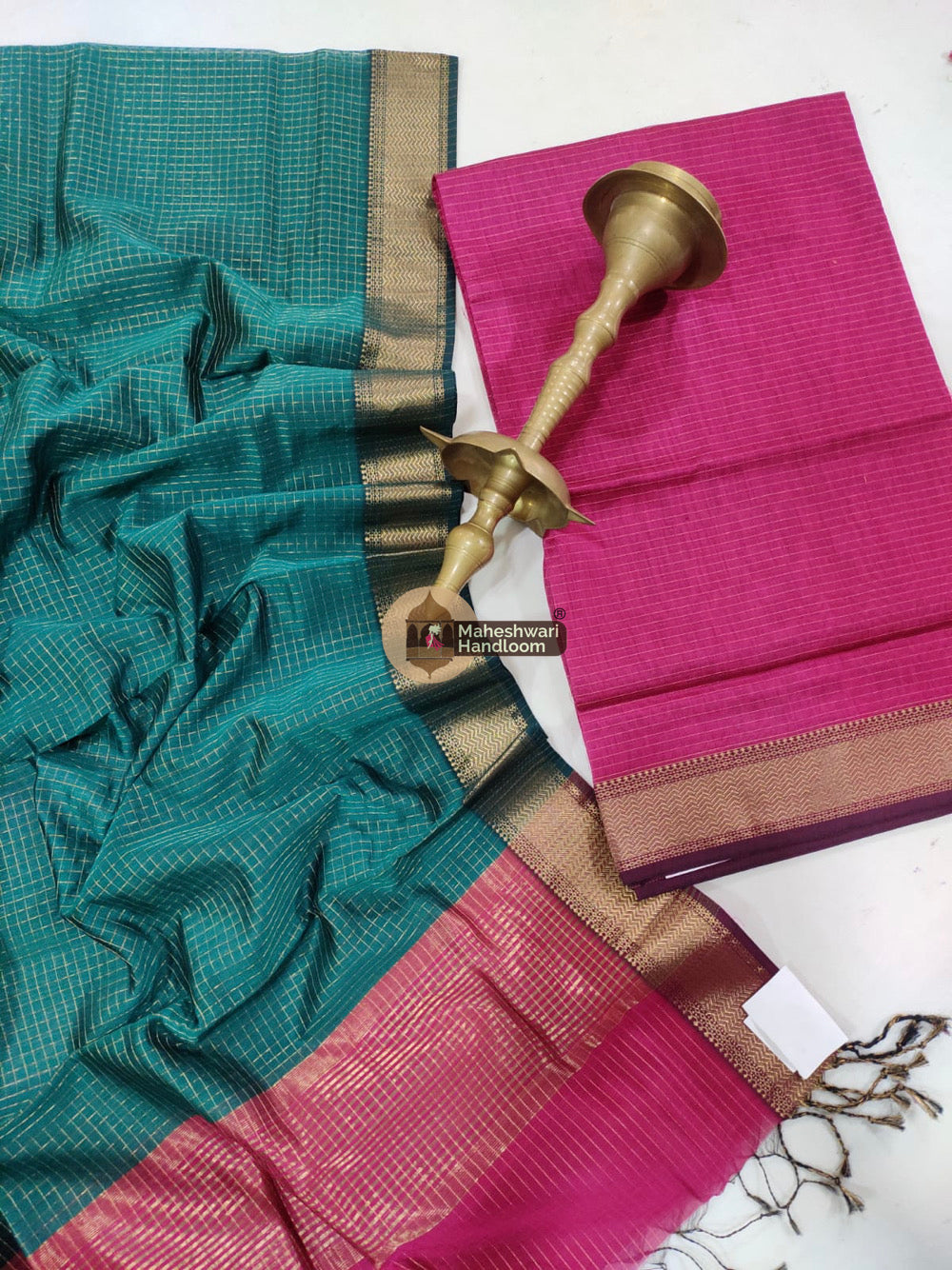 Maheshwari Pink Checks Top Dupatta Suits 