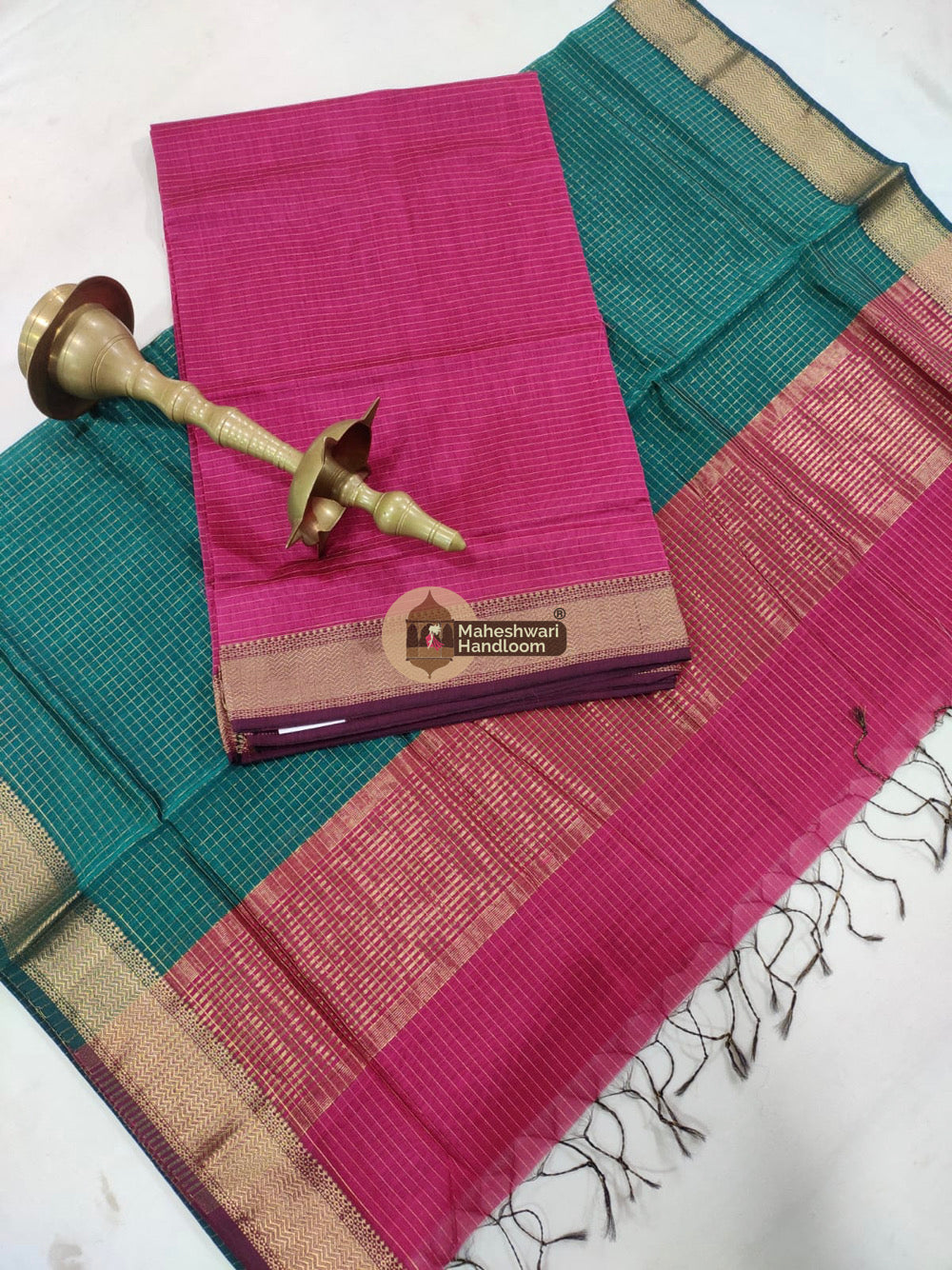 Maheshwari Pink Checks Top Dupatta Suits 