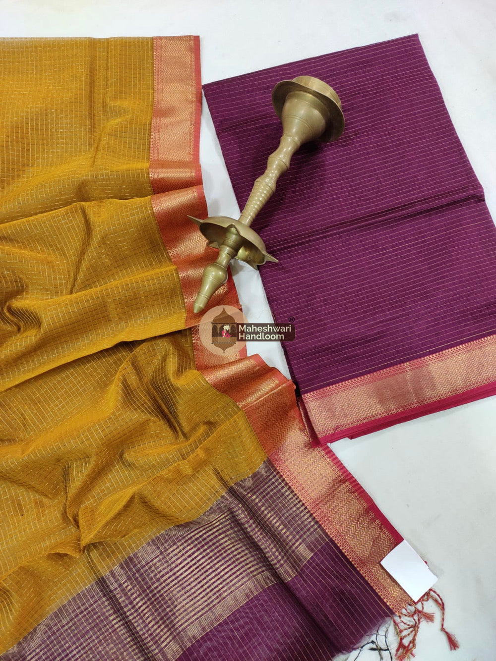 Maheshwari Purple Checks Top Dupatta Suits