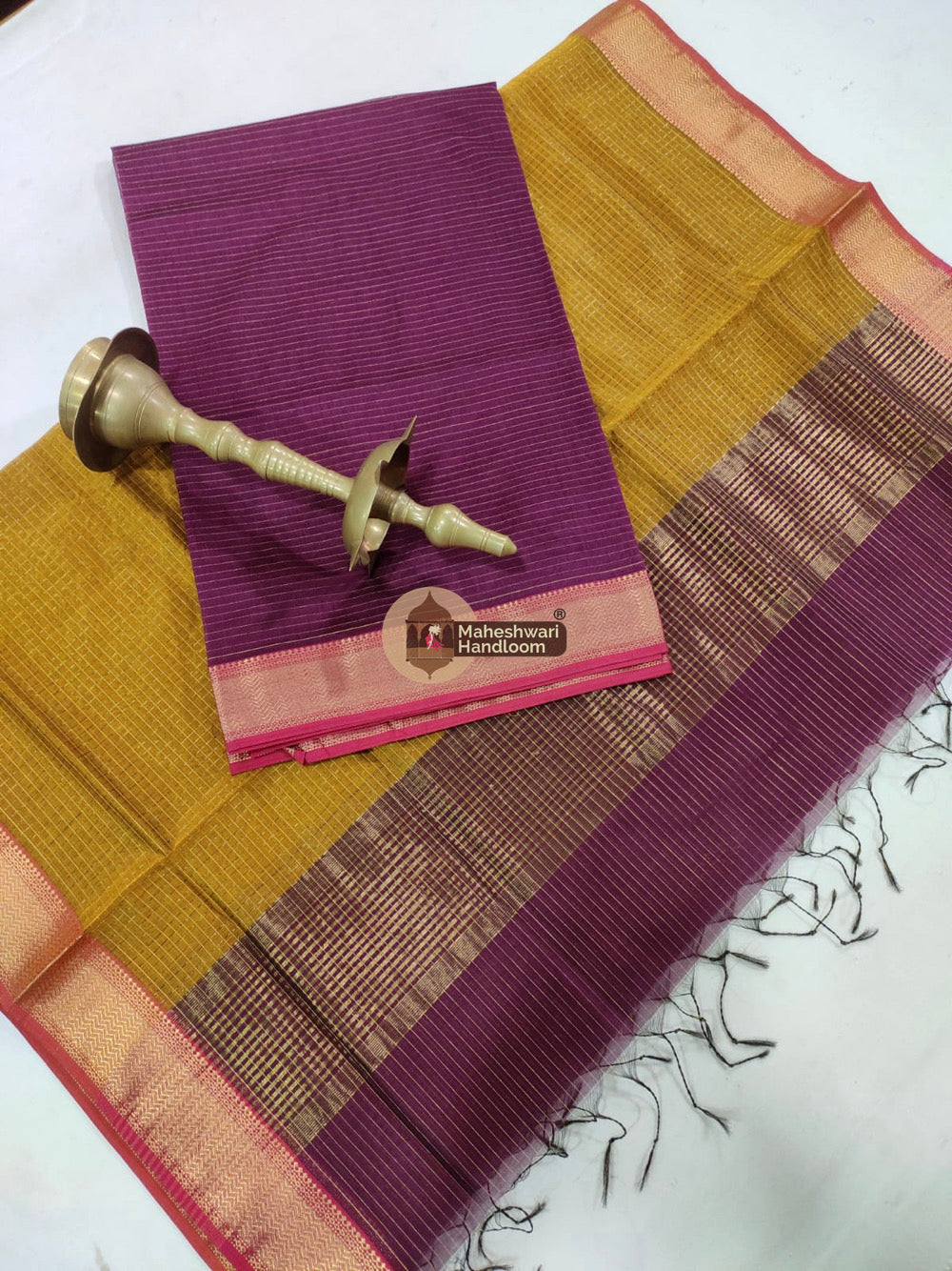 Maheshwari Purple Checks Top Dupatta Suits