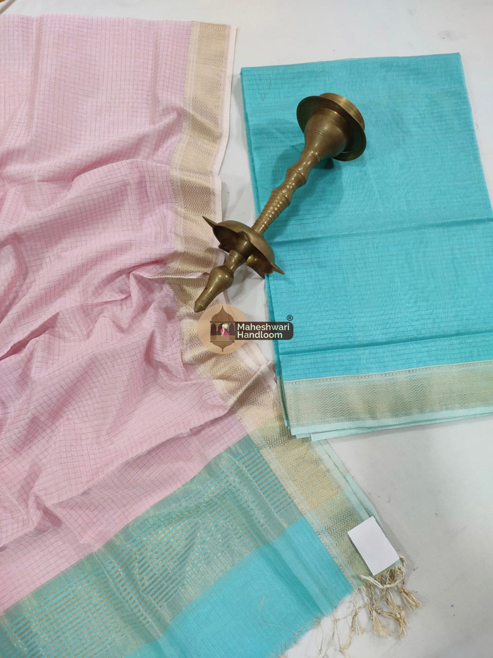 Maheshwari Blue Checks Top Dupatta Suits 