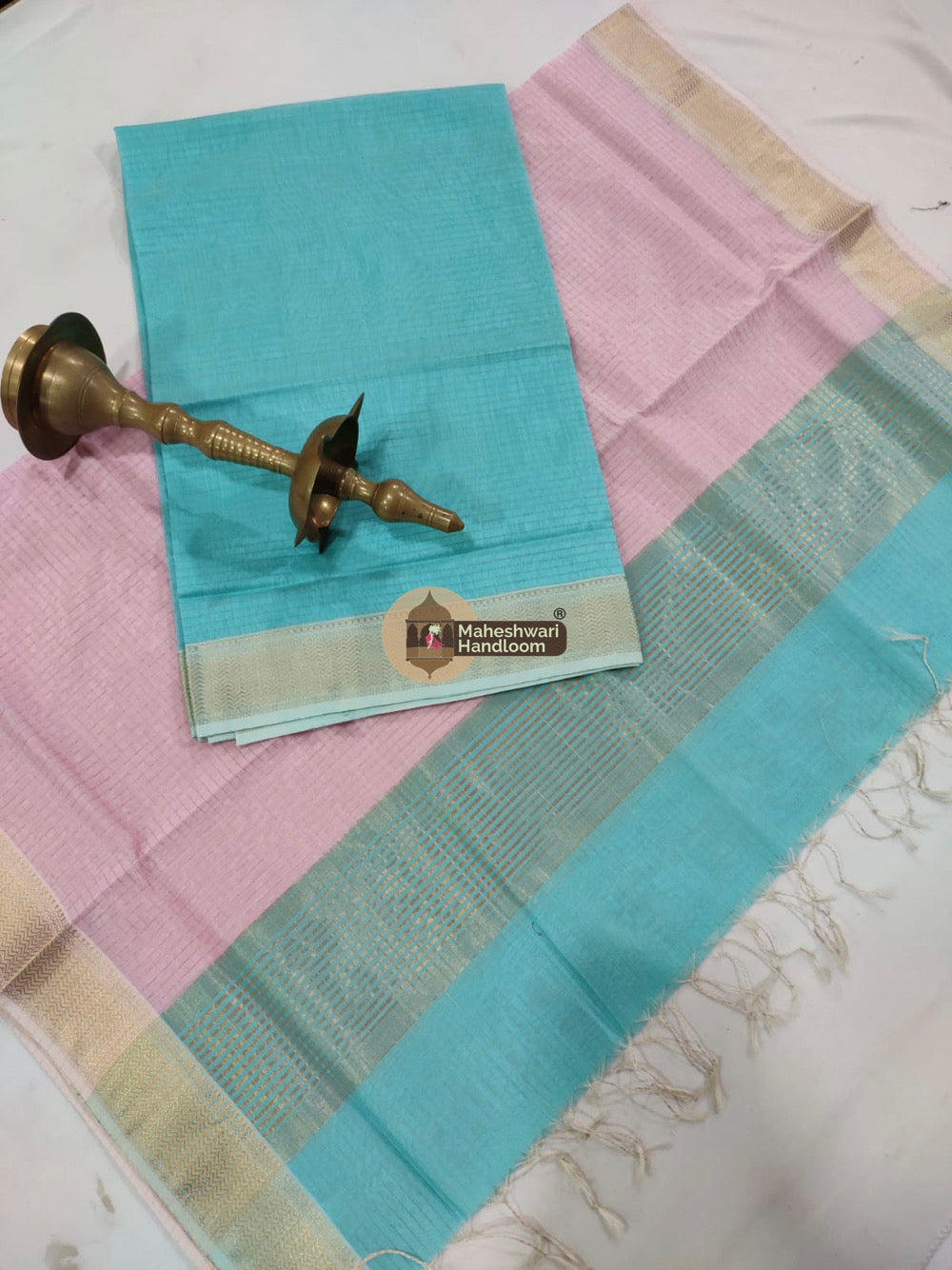 Maheshwari Blue Checks Top Dupatta Suits 