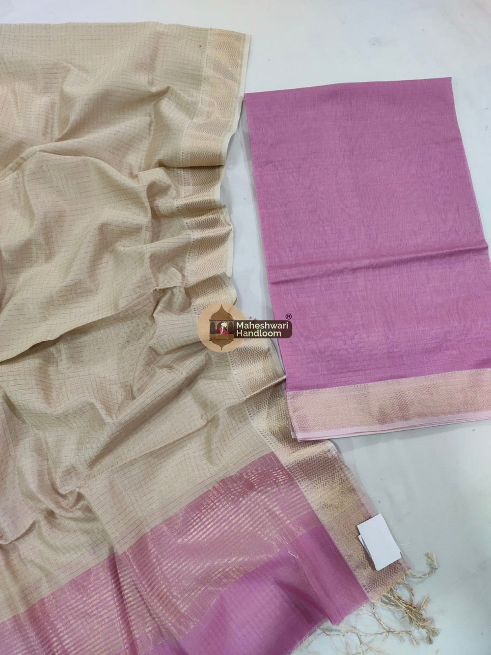 Maheshwari Purple Checks Top Dupatta Suits 