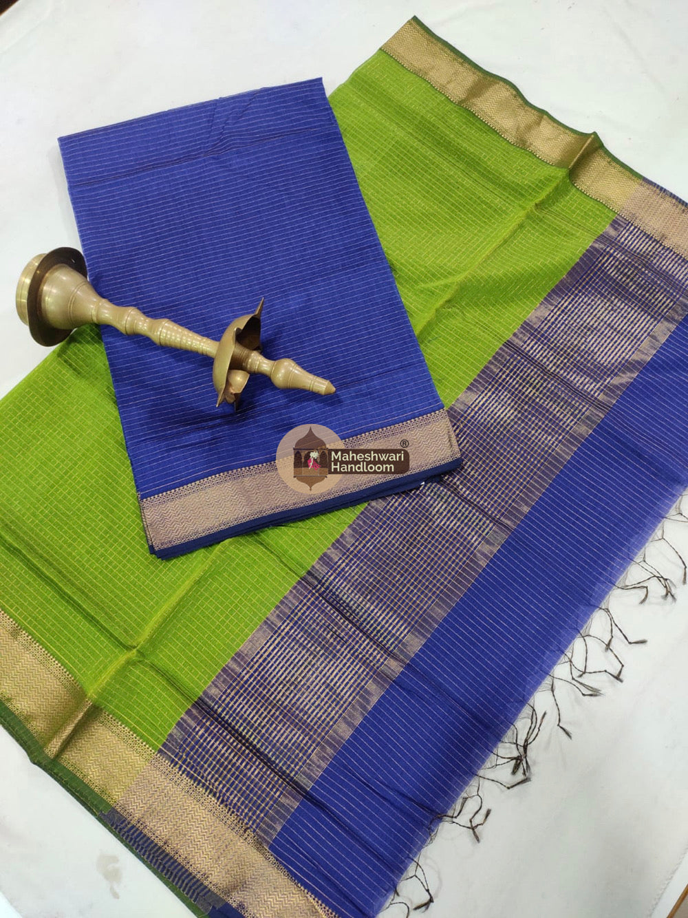 Maheshwari Blue Checks Top Dupatta Suits