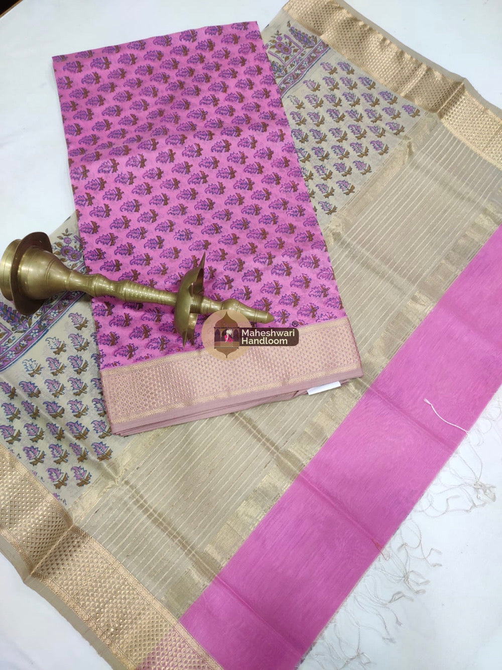 Pink Maheshwari Printed Top Dupatta Suits - 42