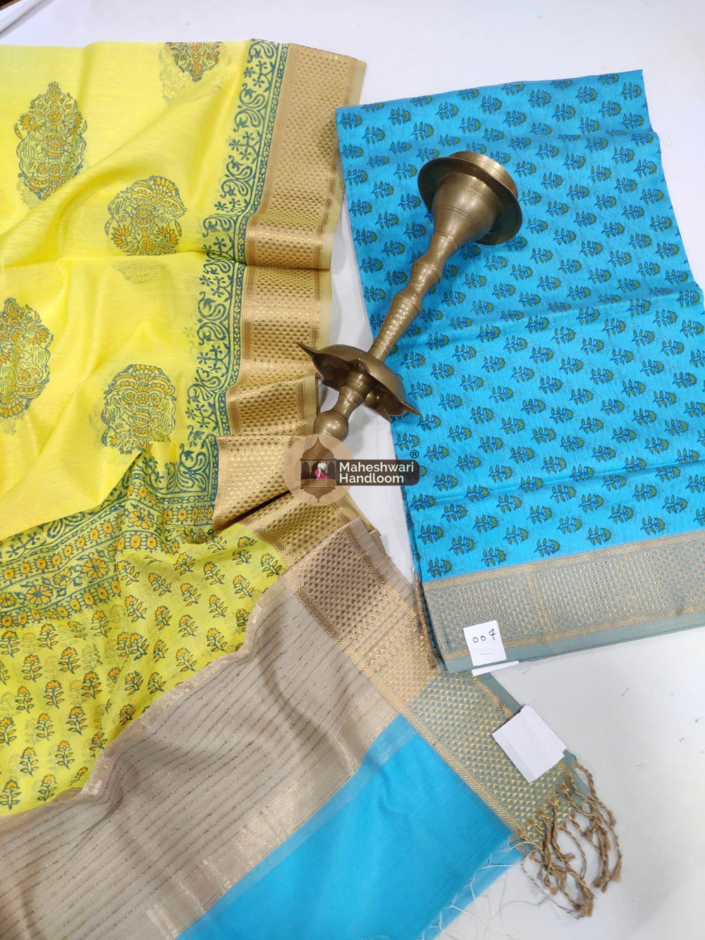 Yellow Blue Maheshwari Printed Top Dupatta Suits - 06