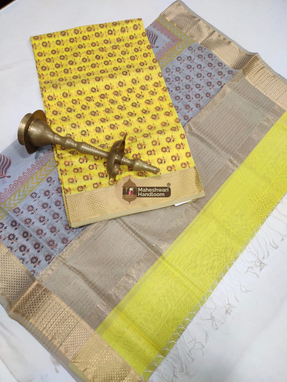 Yellow Maheshwari Printed Top Dupatta Suits - 40