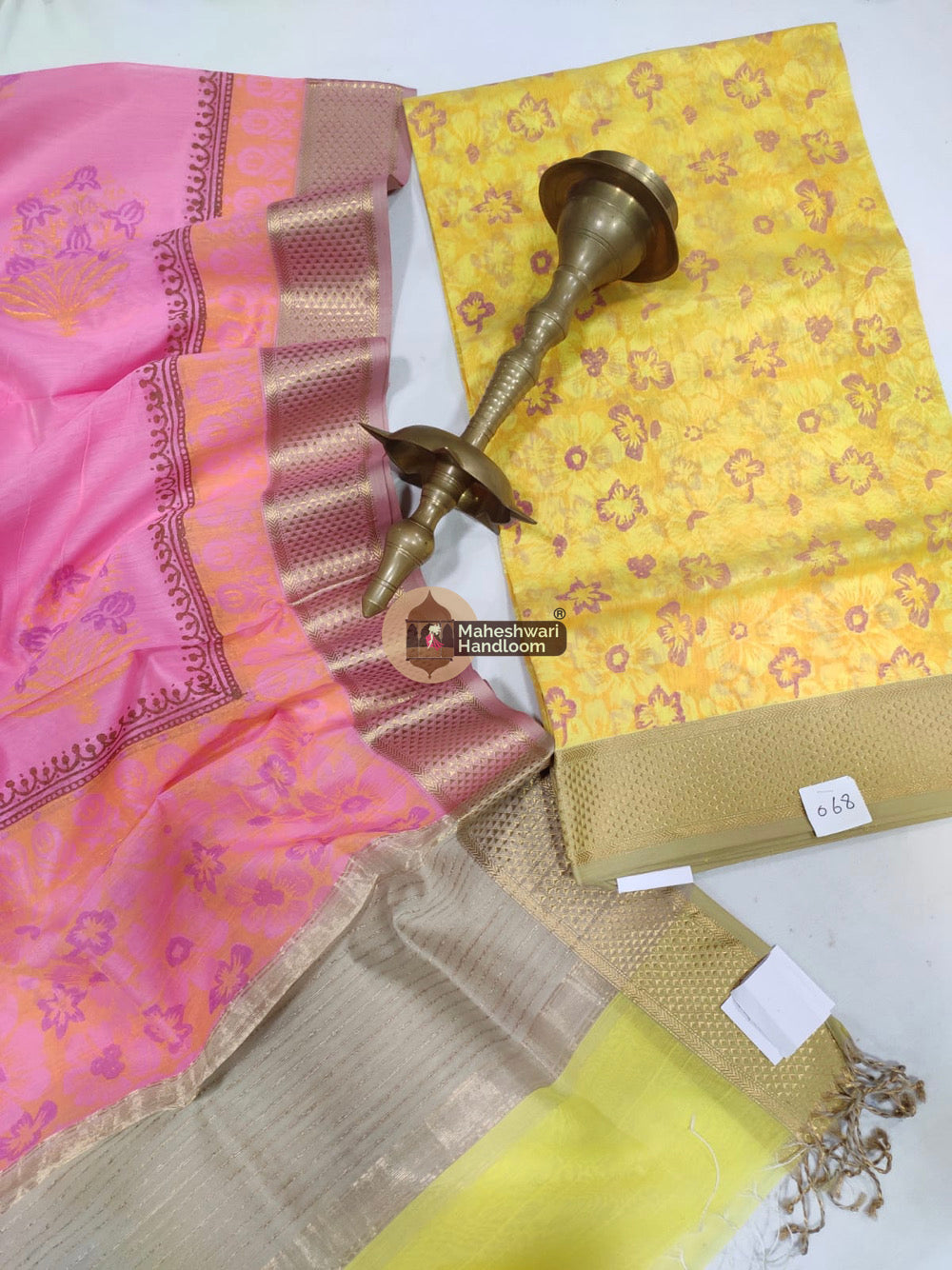 Yellow Maheshwari Printed Top Dupatta Suits - 39