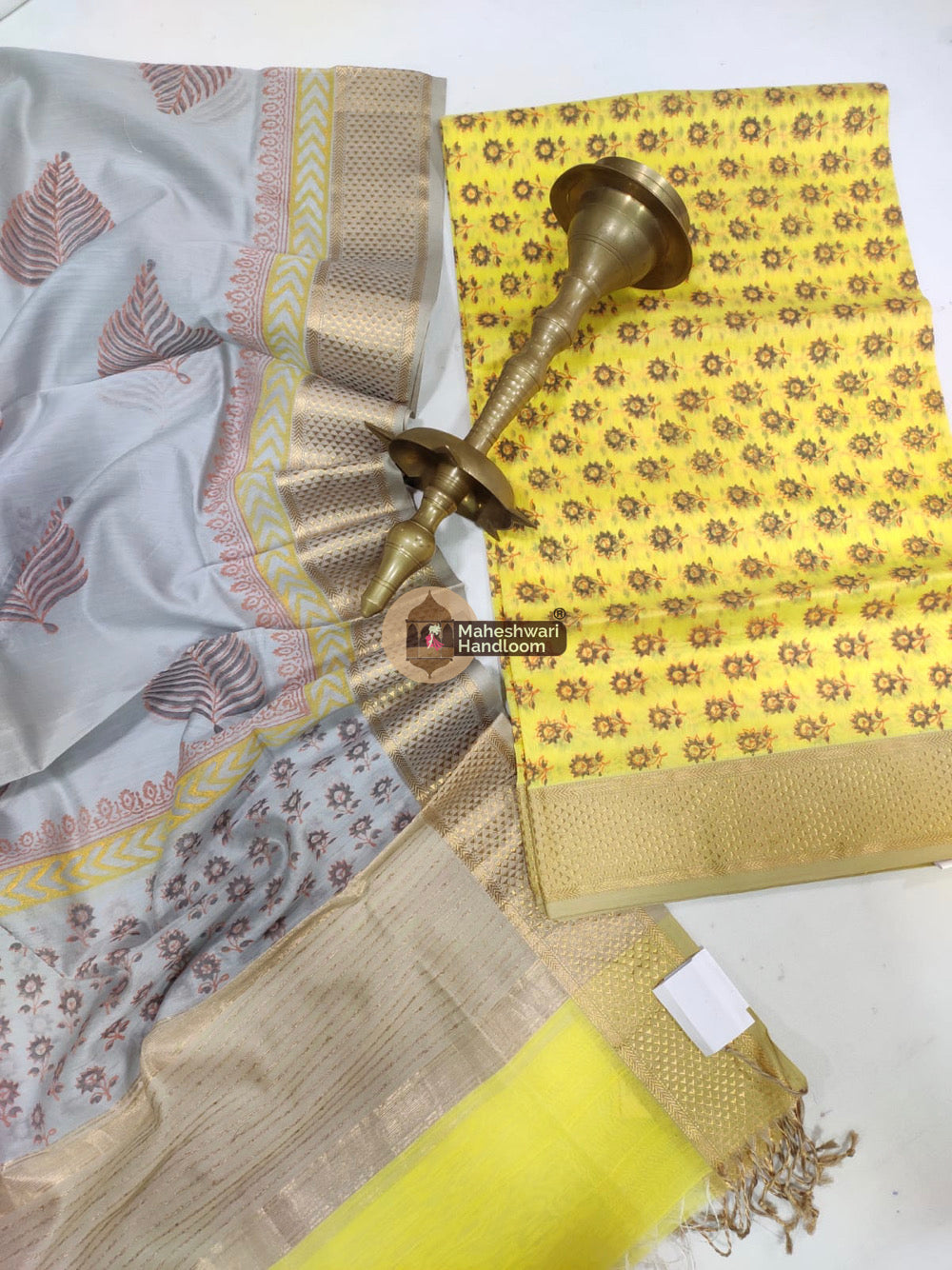 Yellow Maheshwari Printed Top Dupatta Suits - 40