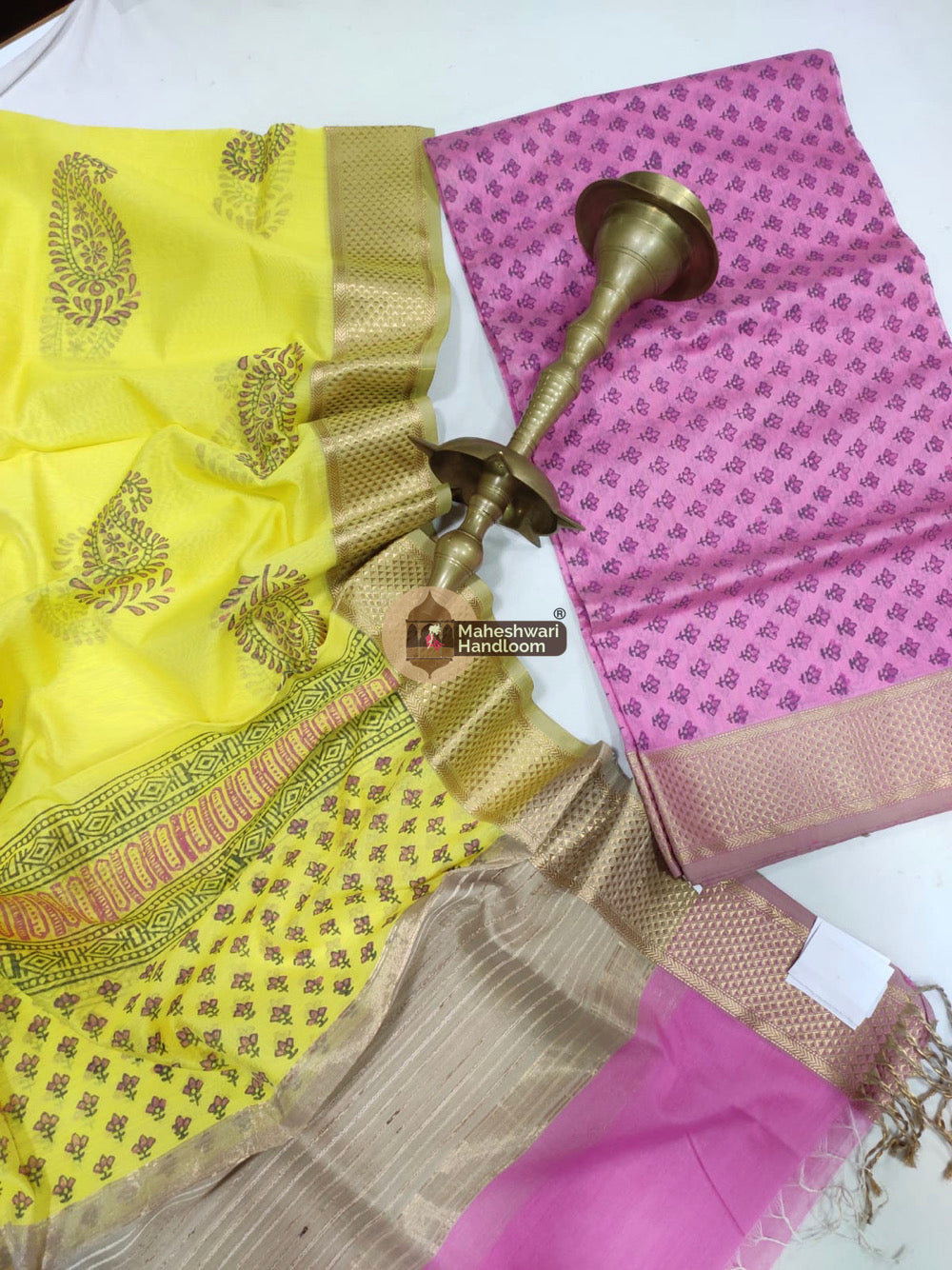 Pink Maheshwari Printed Top Dupatta Suits