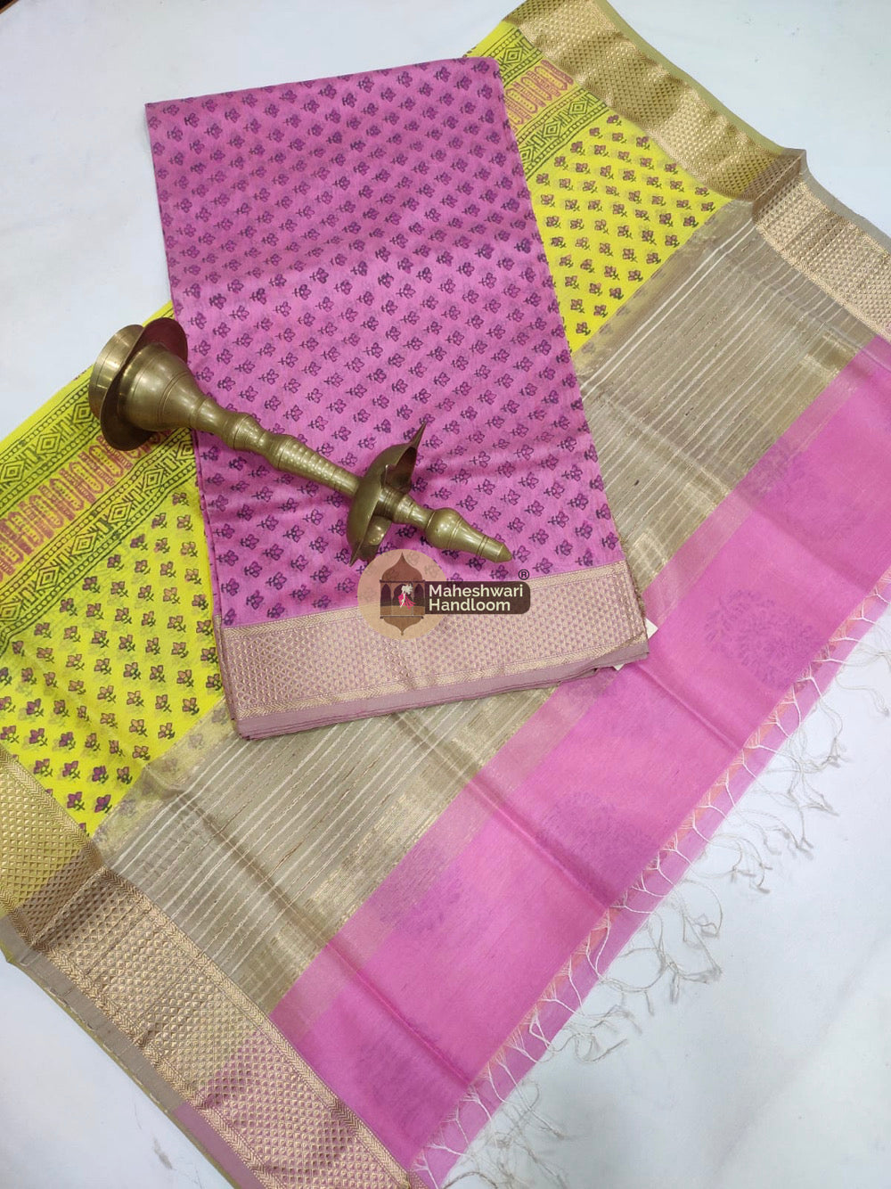 Pink Maheshwari Printed Top Dupatta Suits