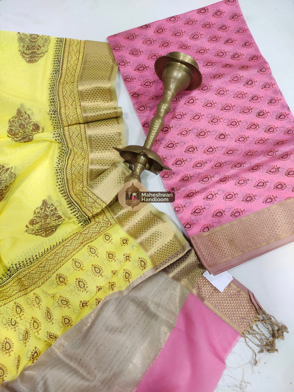 Pink Maheshwari Printed Top Dupatta Suits - 33