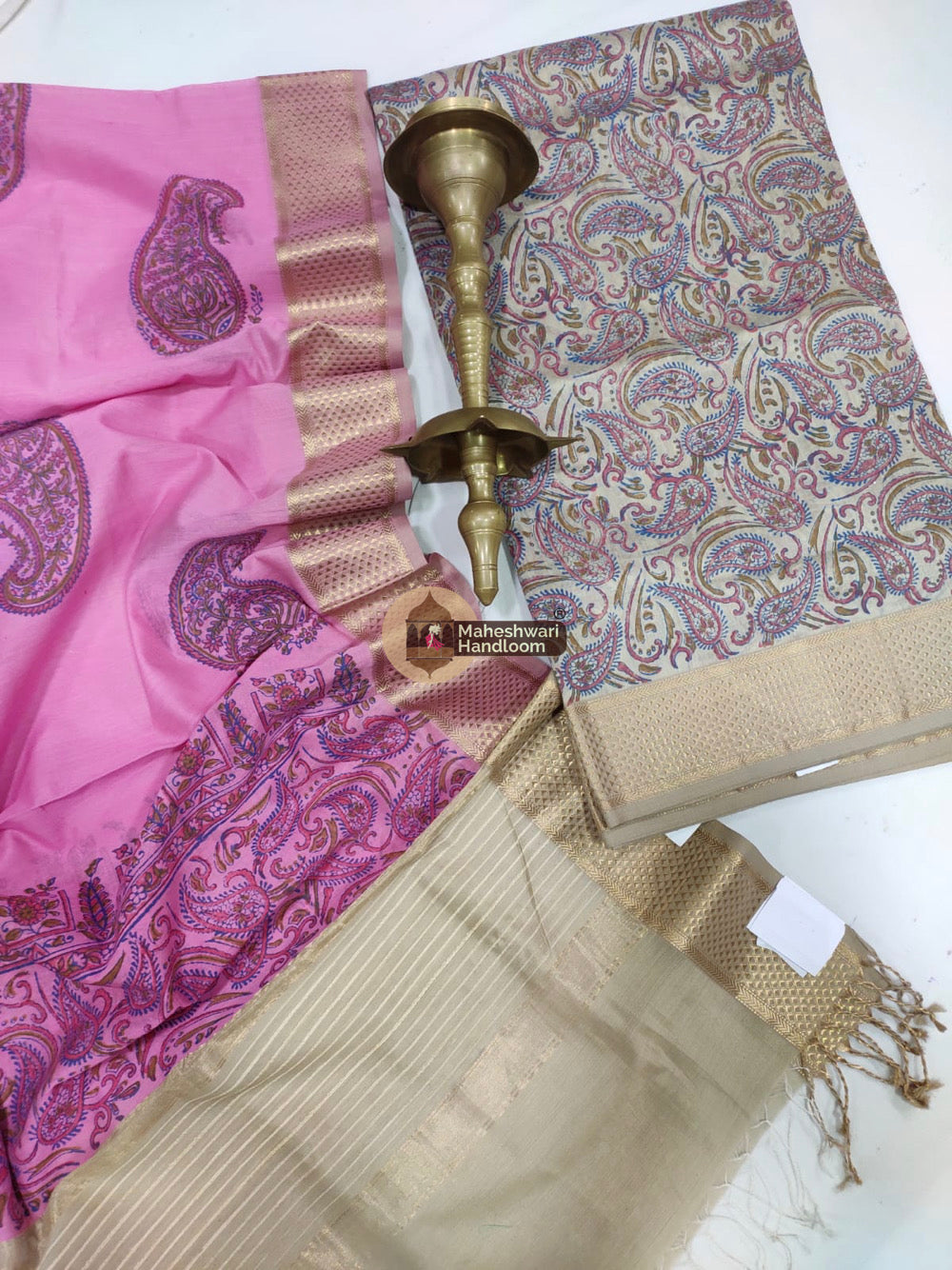 Pink Maheshwari Printed Top Dupatta Suits - 32