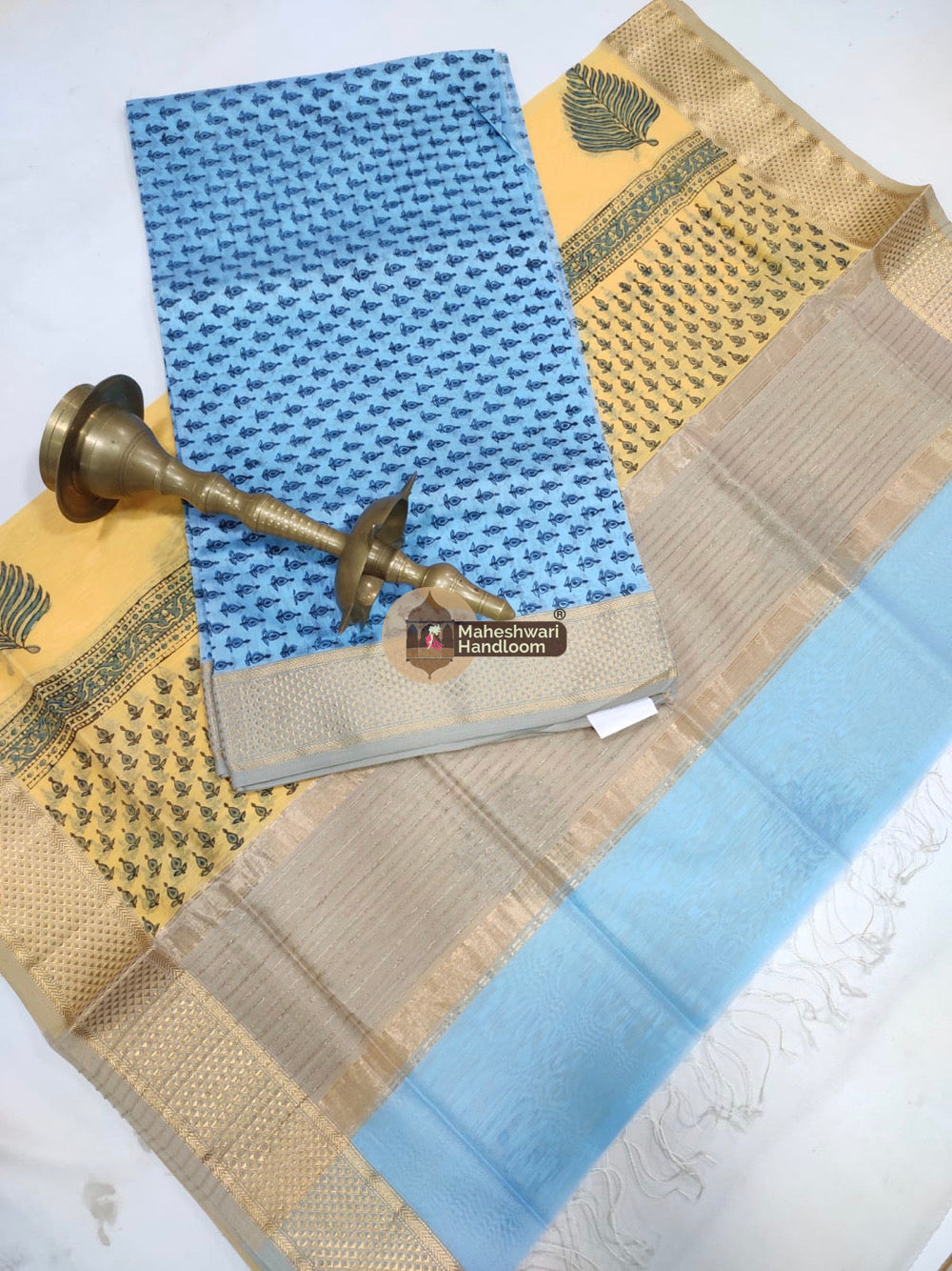 Blue Maheshwari Printed Top Dupatta Suits- 29