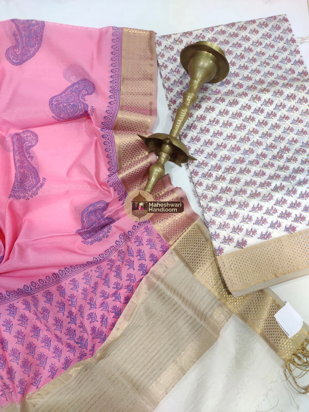 Pink Maheshwari Printed Top Dupatta Suits- 28