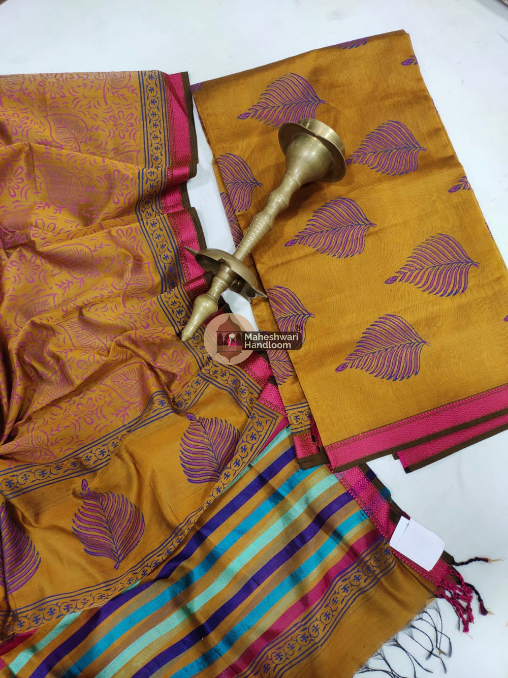 Orange Maheshwari Printed Top Dupatta Suits- 26