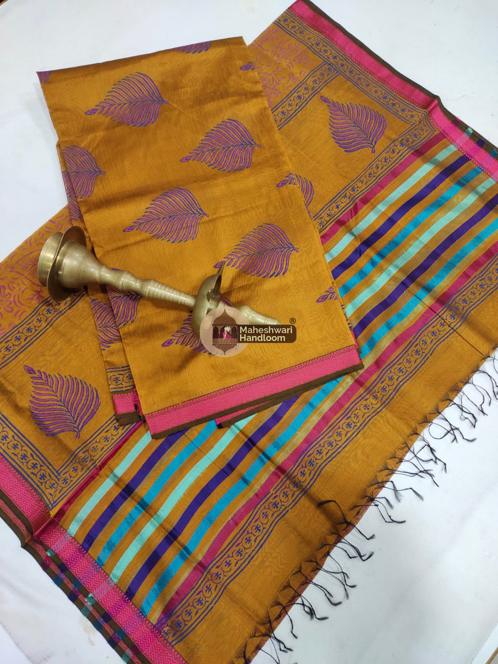 Orange Maheshwari Printed Top Dupatta Suits- 26