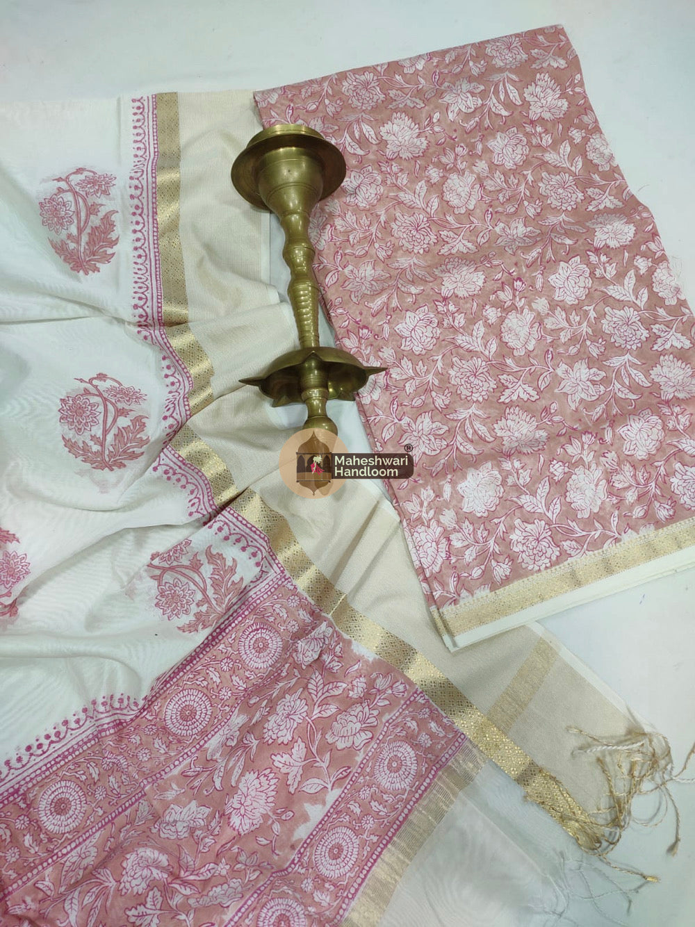 Pink Maheshwari Printed Top Dupatta Suits- 22