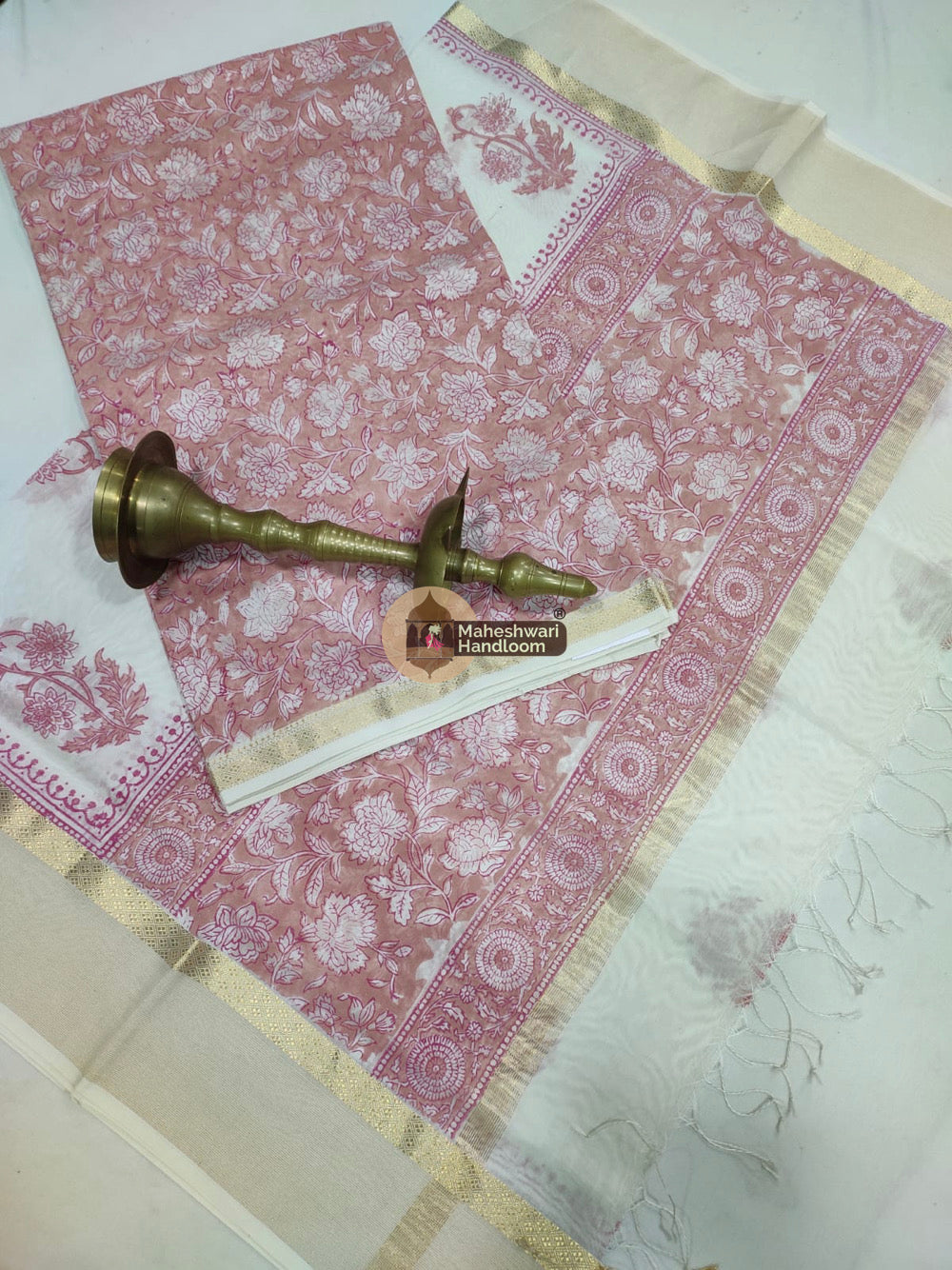 Pink Maheshwari Printed Top Dupatta Suits- 22