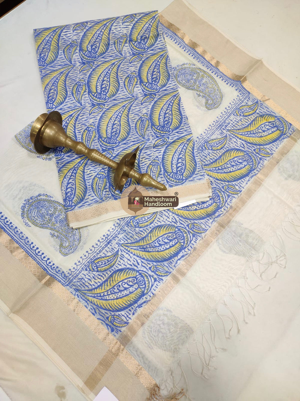 Blue Maheshwari Printed Top Dupatta Suits- 23