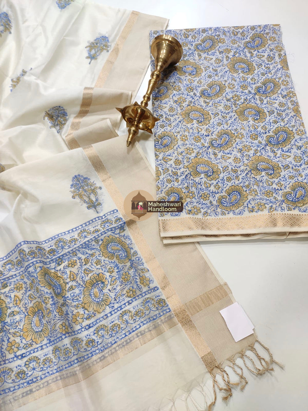 Purple White Maheshwari Printed Top Dupatta Suits