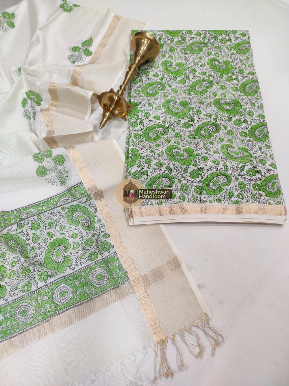 Green Maheshwari Printed Top Dupatta Suits 