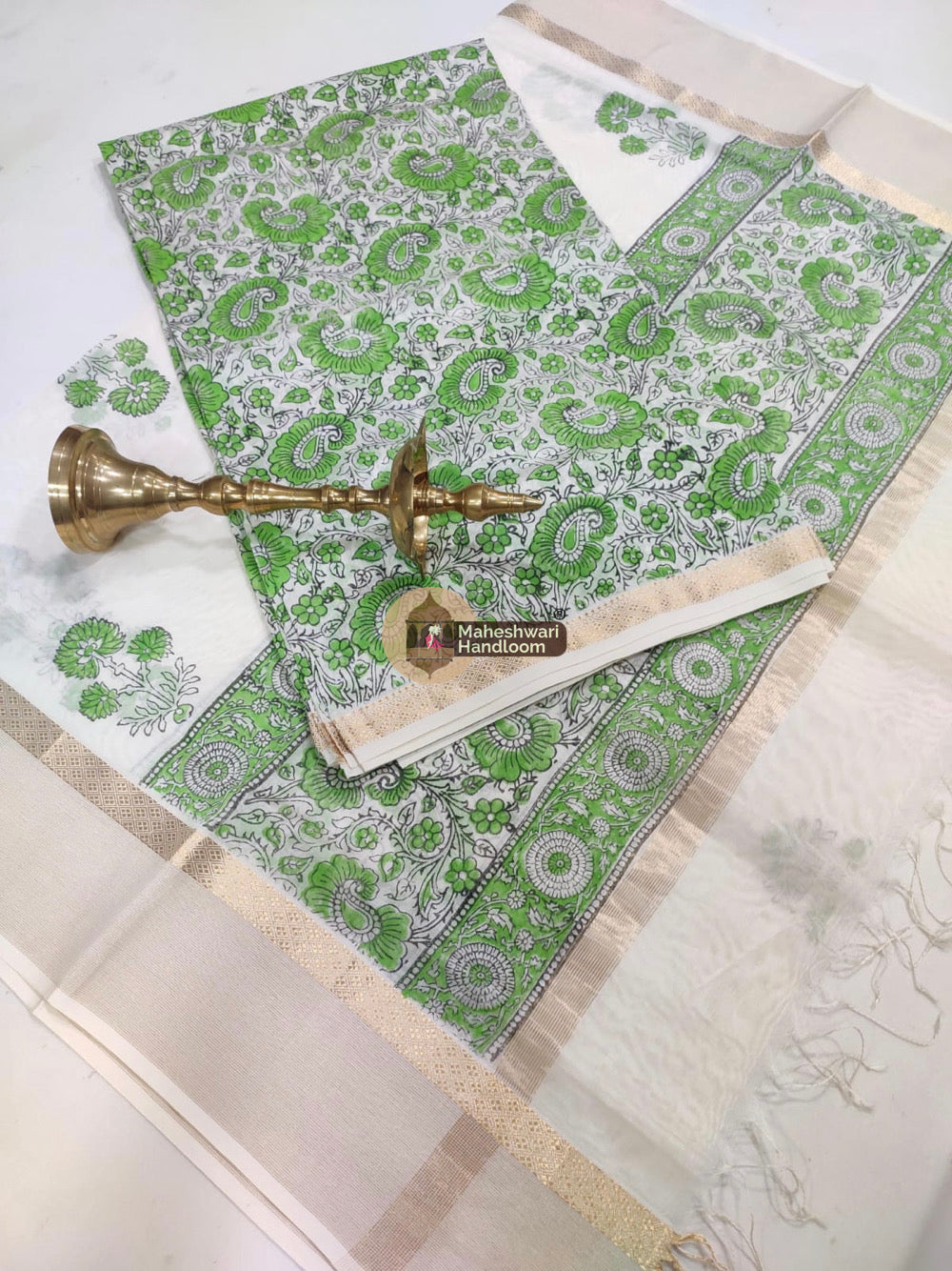 Green Maheshwari Printed Top Dupatta Suits 