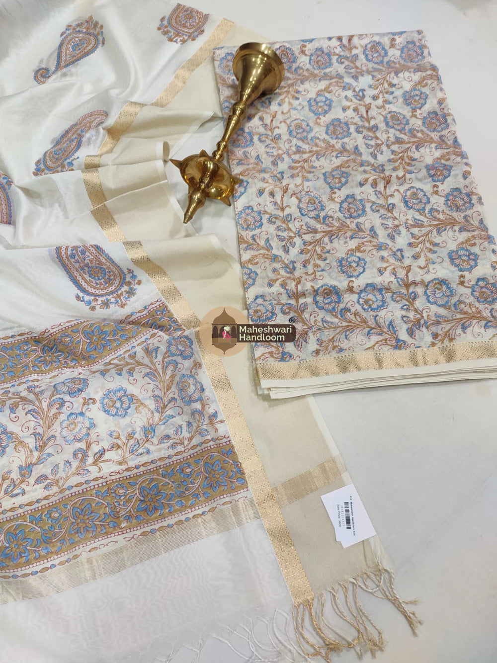 Off White Maheshwari Printed Top Dupatta Suits