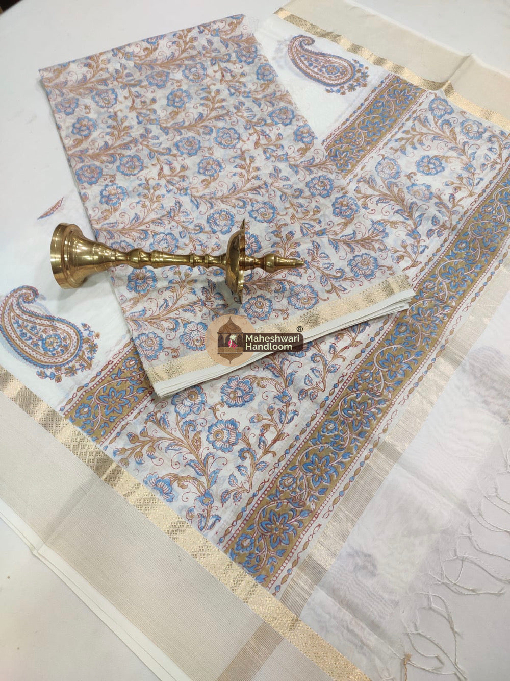 Off White Maheshwari Printed Top Dupatta Suits