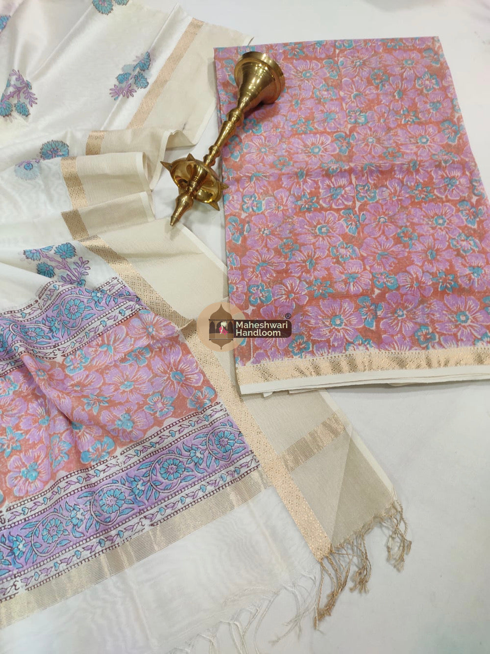 Pink Maheshwari Printed Top Dupatta Suits - 09