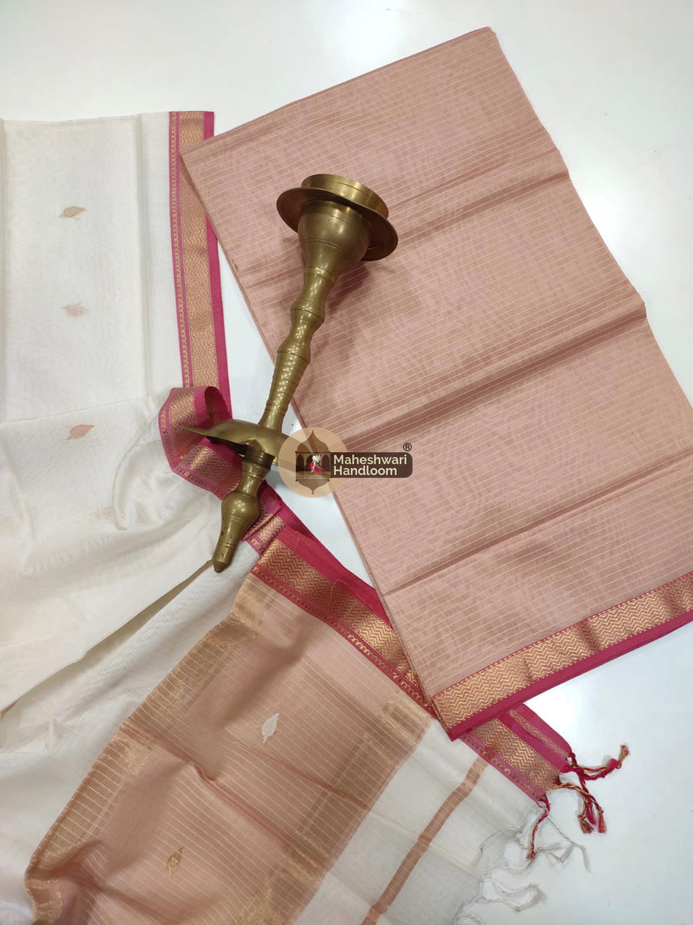 Maheshwari Light Peach Butti Top Dupatta Suits