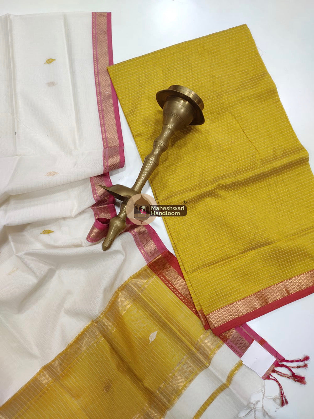 Maheshwari Light Yellow Butti Top Dupatta Suits