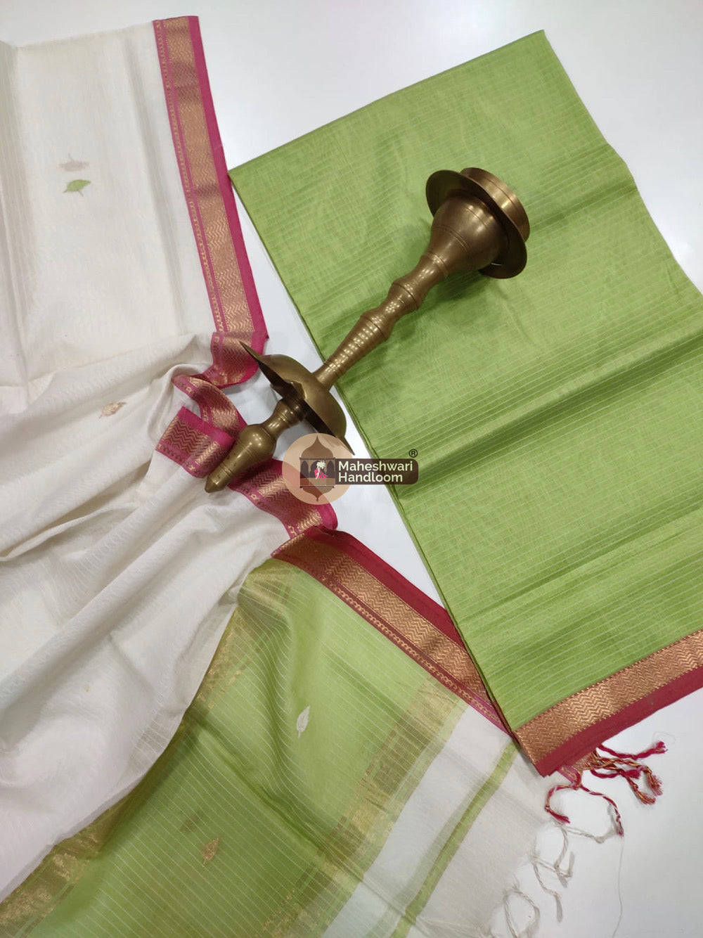 Maheshwari Pista Green Butti Top Dupatta Suits 