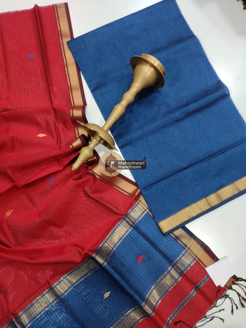 Maheshwari Blue Red Butti Top Dupatta Suits 