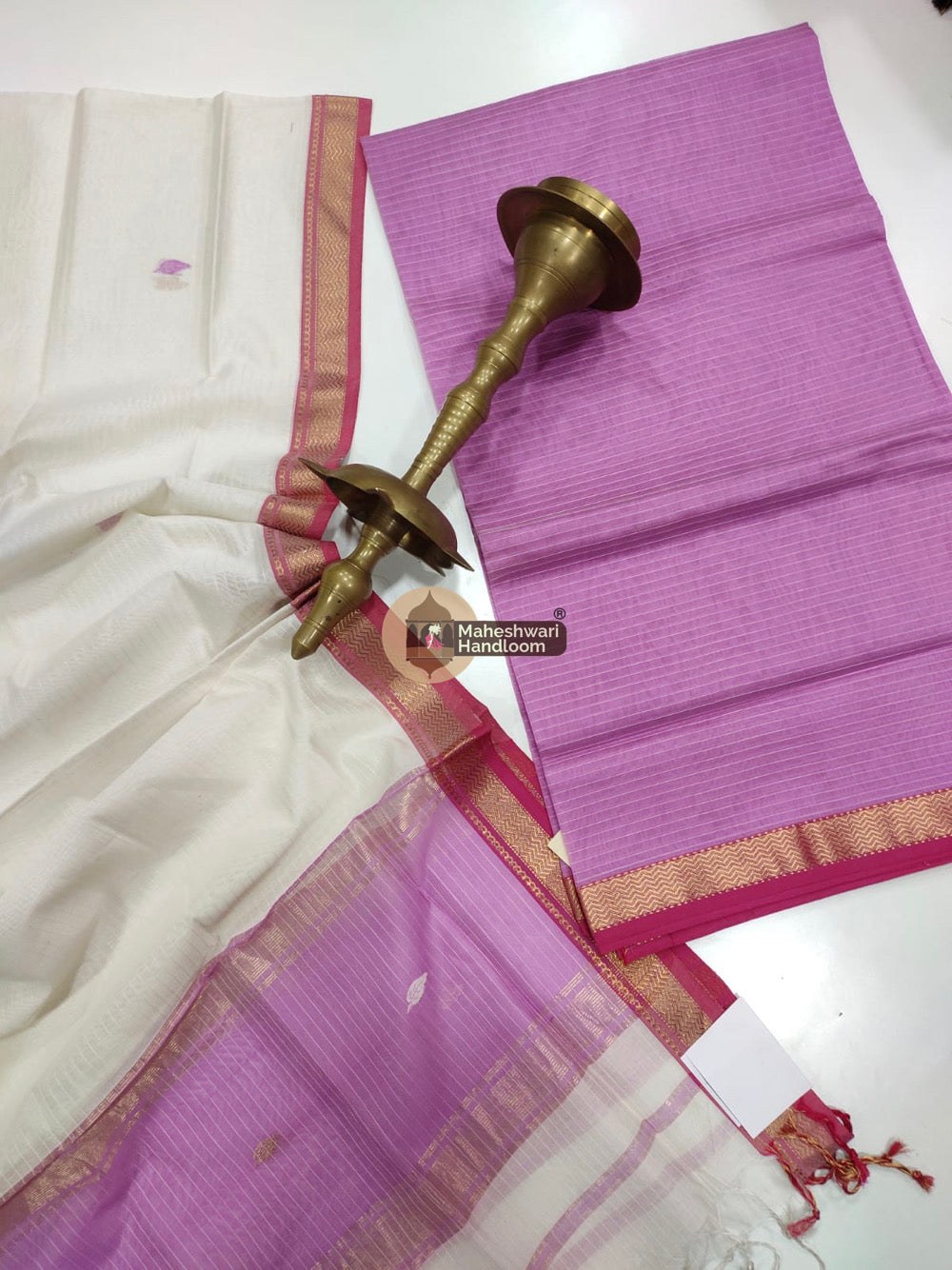 Maheshwari Purple White Butti Top Dupatta Suits 