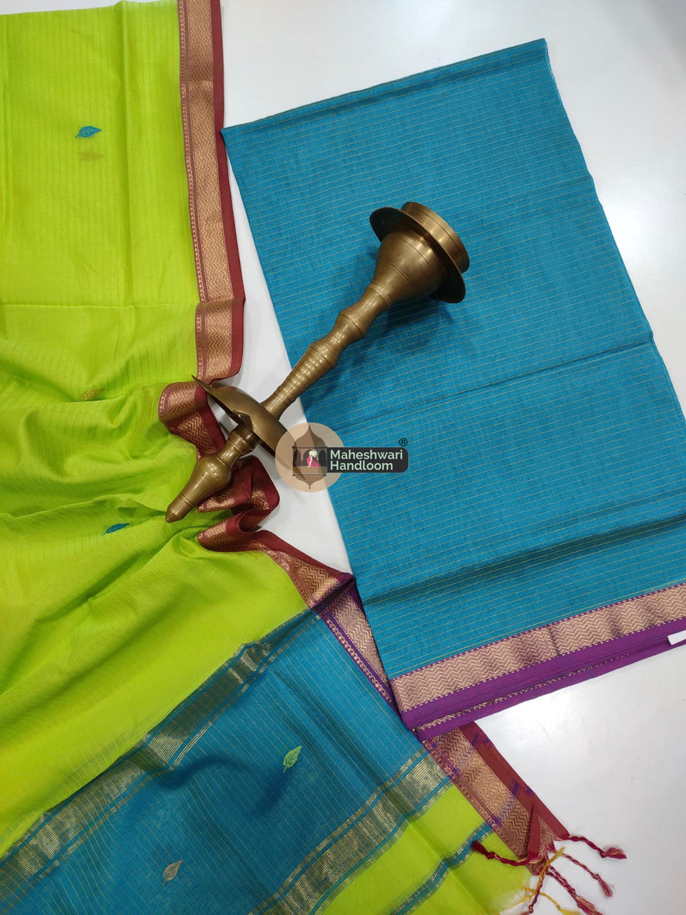 Maheshwari Parrot Green Butti Top Dupatta Suits 