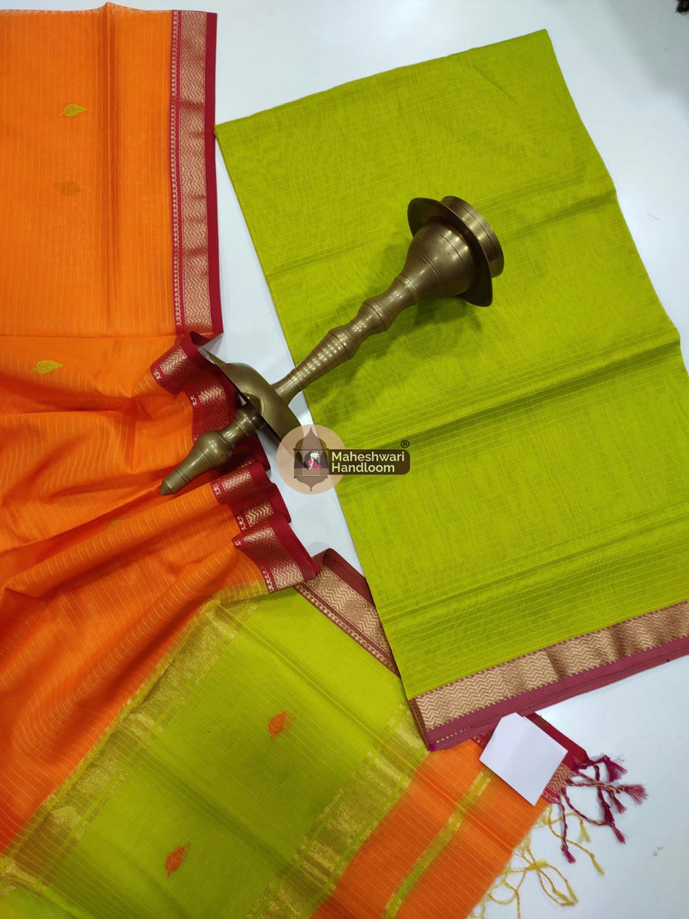 Maheshwari Green Orange Butti Top Dupatta Suits 