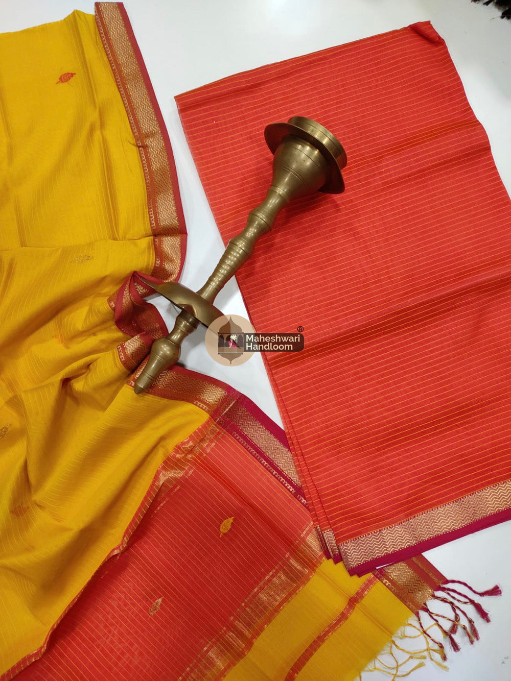 Maheshwari Red Yellow Butti Top Dupatta Suits