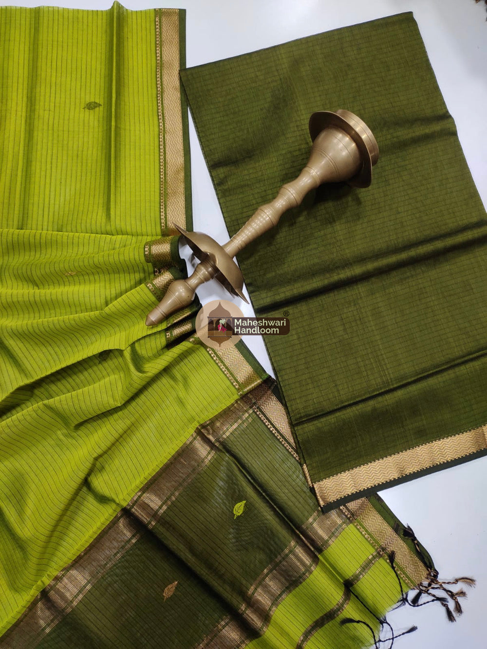 Maheshwari Mehendi Green Butti Top Dupatta Suits