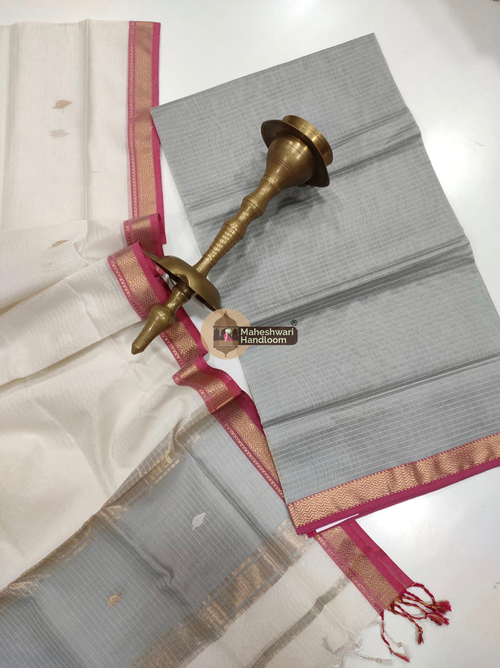 Maheshwari Grey Butti Top Dupatta Suits 