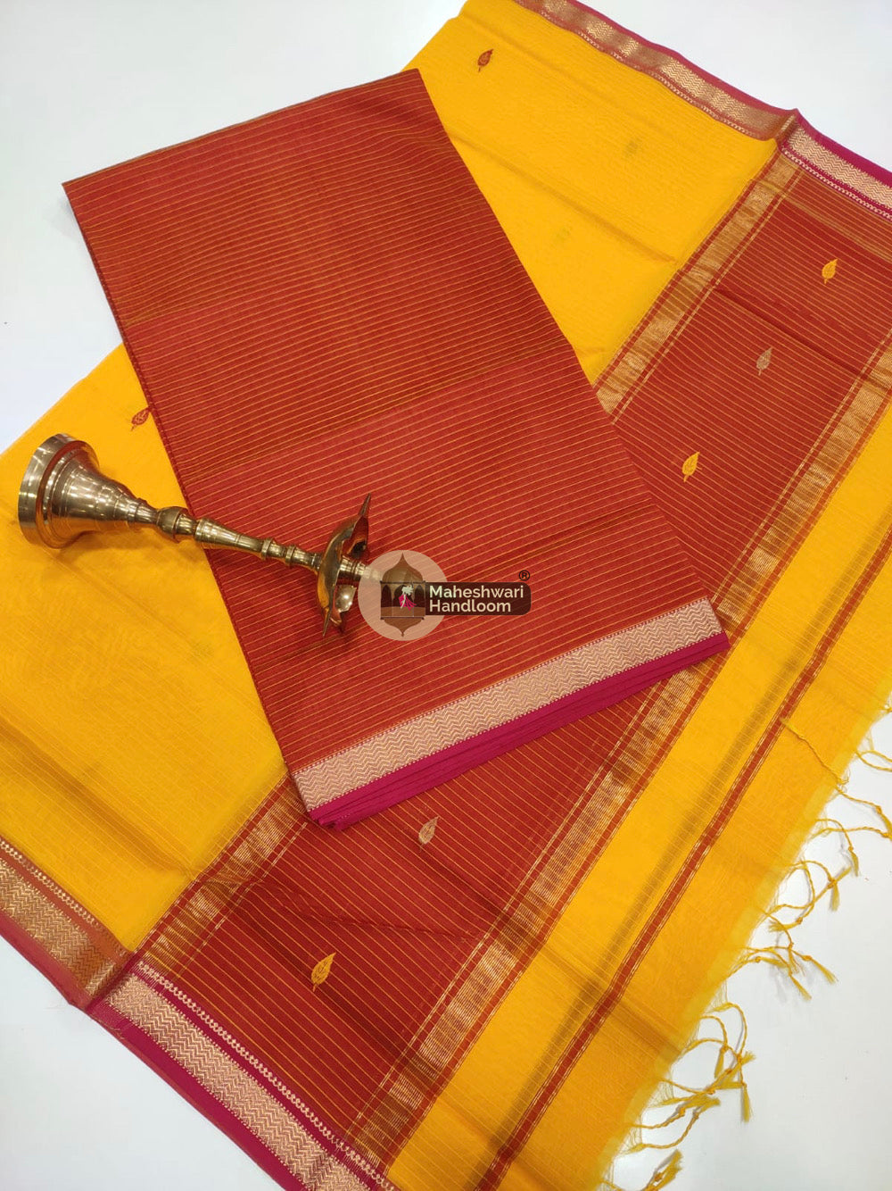Maheshwari Red Yellow Butti Top Dupatta Suits