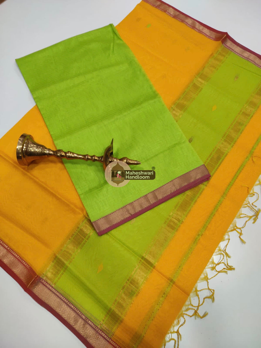 Maheshwari Green Yellow Butti Top Dupatta Suits