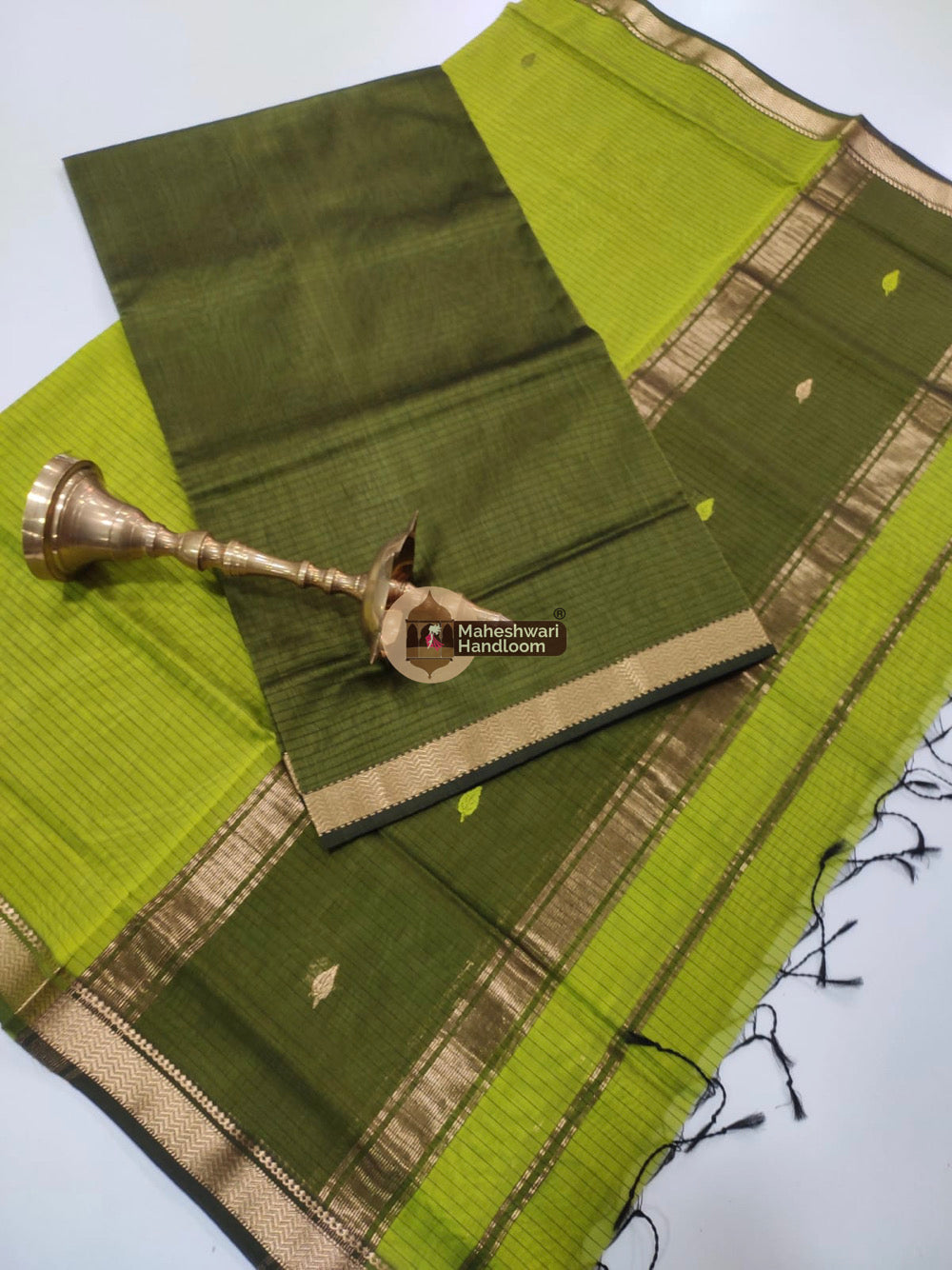 Maheshwari Mehendi Green Butti Top Dupatta Suits