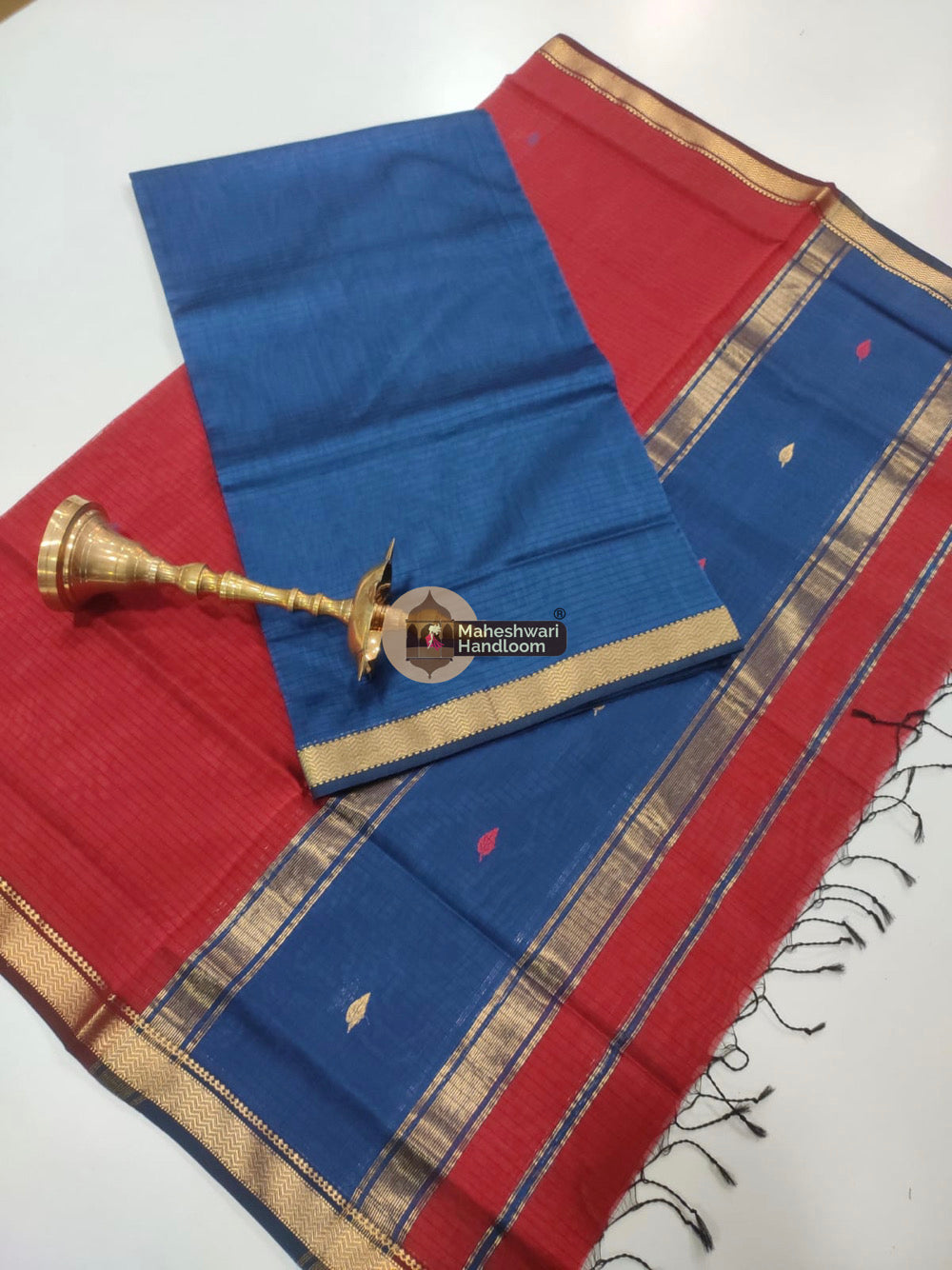 Maheshwari Blue Red Butti Top Dupatta Suits 