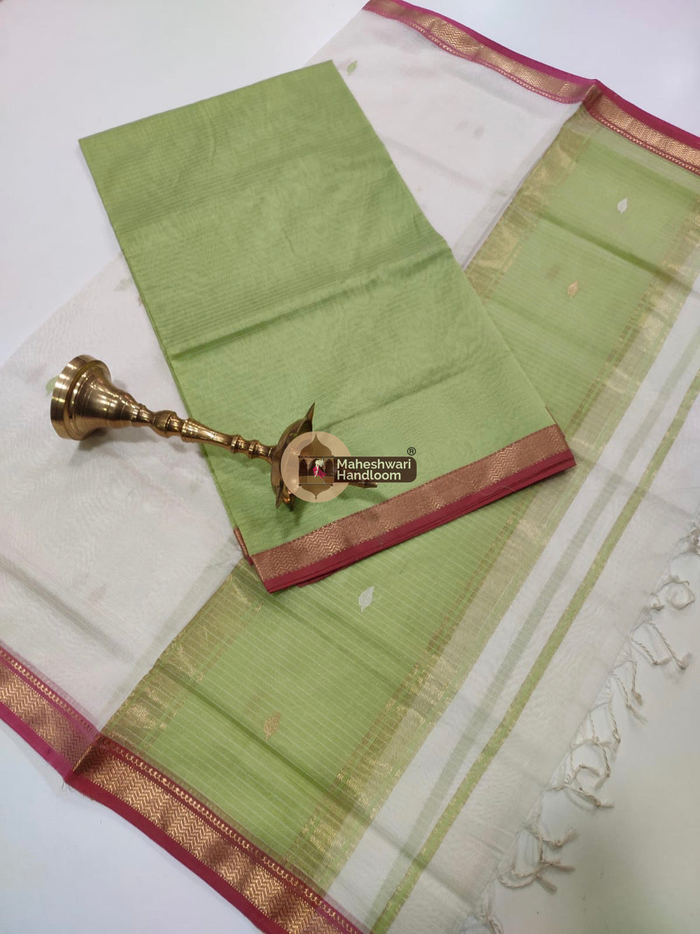 Maheshwari Pista Green Butti Top Dupatta Suits 