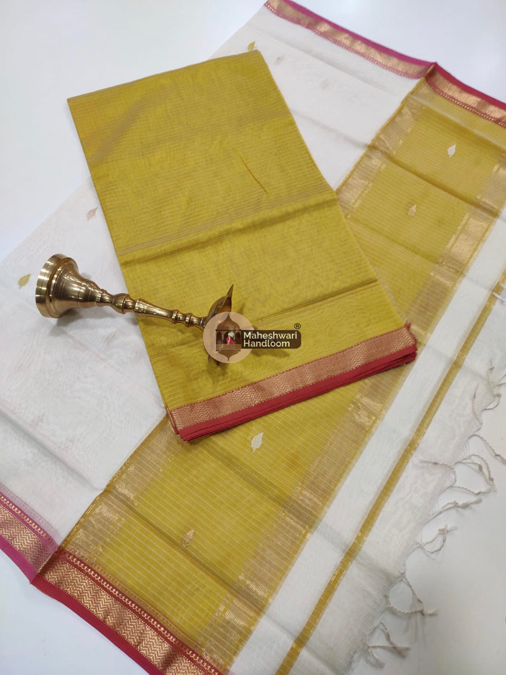 Maheshwari Light Yellow Butti Top Dupatta Suits