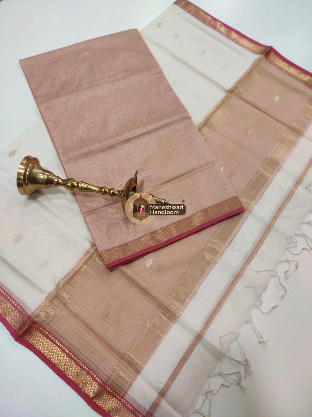 Maheshwari Light Peach Butti Top Dupatta Suits