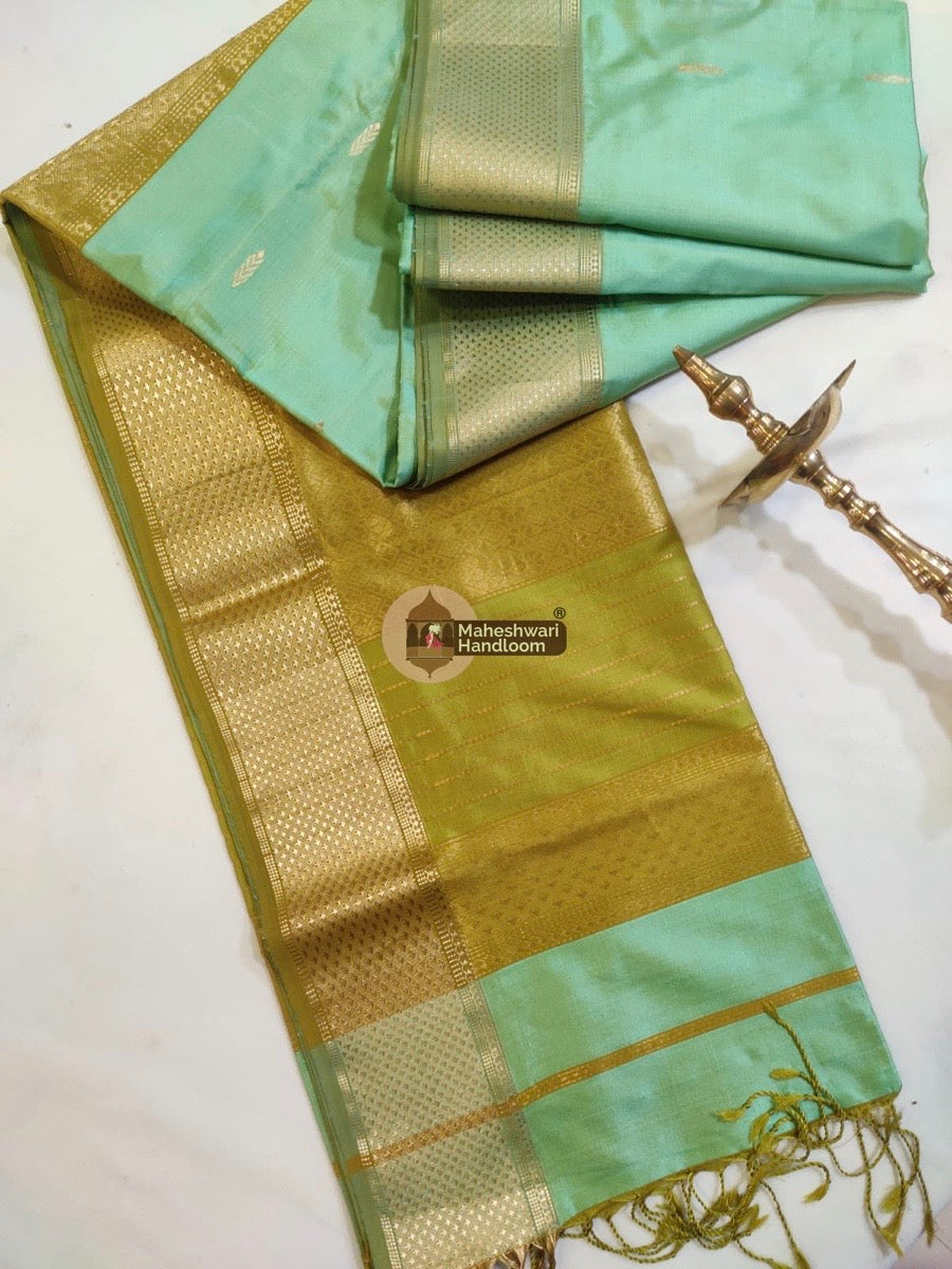 Maheshwari Sea Green Pure Mulbury Silk Saree 04